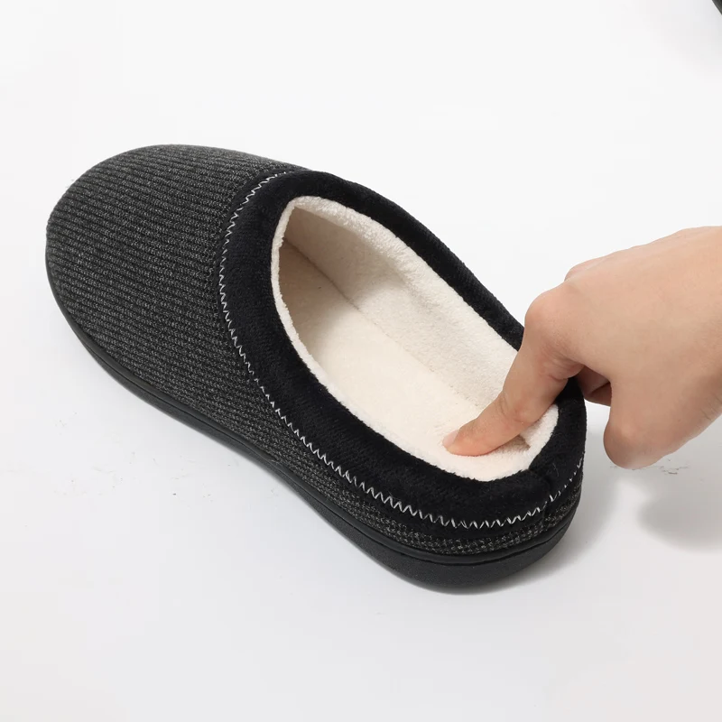Shevalues Men's Winter Fluffy Slippers Indoor Memory Foam Durable Rubber Sole Flat Cotton Shoes New Warm Plush Men House Slipper
