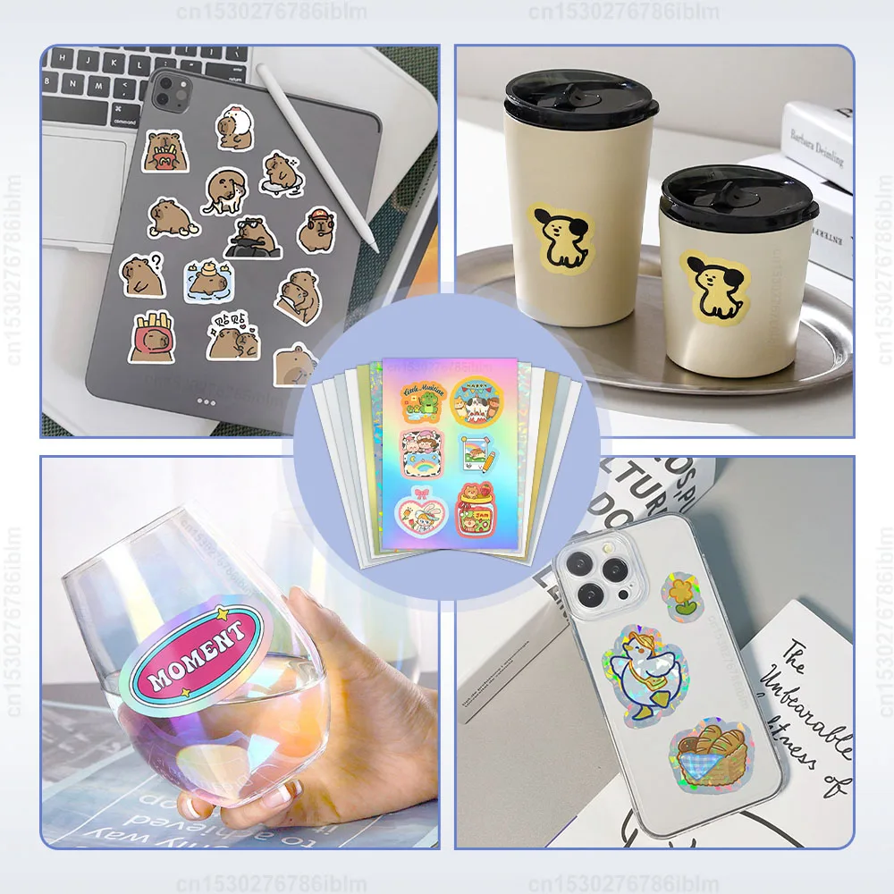 10 시트 접착제 인쇄용 비닐 스티커 용지 A4 투명 광택 흰색 홀로그램 복사 용지 잉크젯 프린터 용 DIY 공예