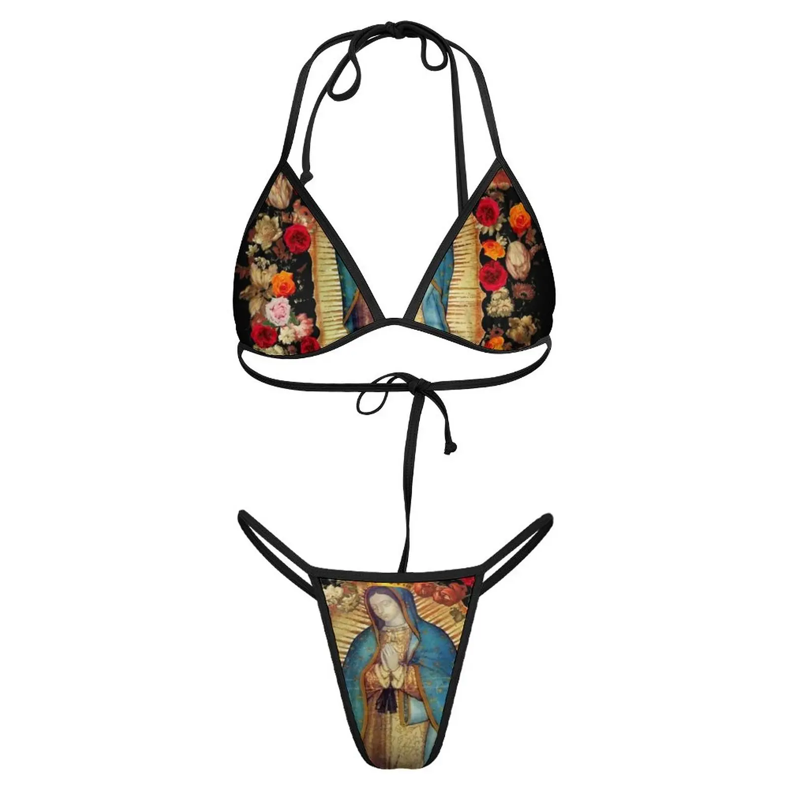 Virgin Mary Bikini Swimsuit Sexy Our Lady of Guadalupe Swimwear Trend  Bikini Set Two Piece Set Push Up Custom Feminine Bikinis