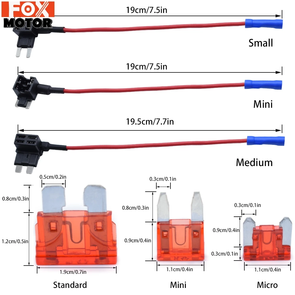 3X 12V Car Blade Fuse Holder Add A Circuit TAP Adapter Micro Mini Standard ATM APM Auto Fuses 10 AMP Car Truck Van SUV Fuse Wire