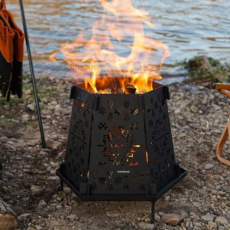 Nordic Iron Fire Pit for Outdoor Heater Charcoal Stove Detachable Fold Multifunction Outdoor Courtyard Camping Bonfire Stand