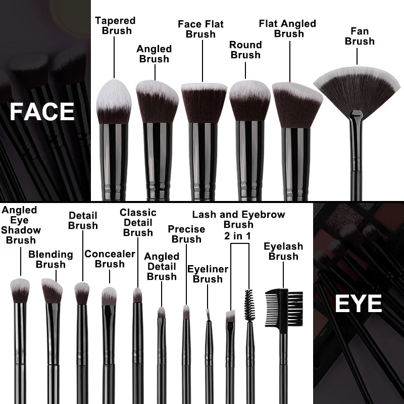جديد 16 قطعة فرشاة للمكياج المهنية مجموعة لينة رقي...