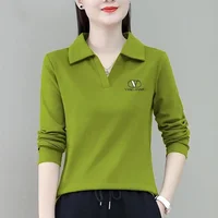 Spring Autumn Women's Long Sleeve Polo Shirt New Style Plus Sizes Slimming Effective Fashion Versatile Top For Ladies