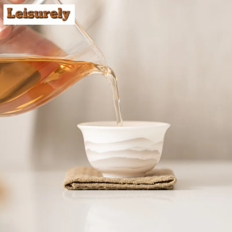 2pc/set Sheep Butter Jade Porcelain Teacup Ink Mountain Master Cup Small Tasting Tea Bowl Arhat Personal Mug Zen Kung Fu Teaware