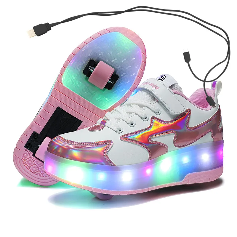 

2023 Roller Skate Shoes for Kids Boys Girls LED Wheels Sneakers with On Double Two Wheels Children Boy Girl Skate Sneakers Shoes