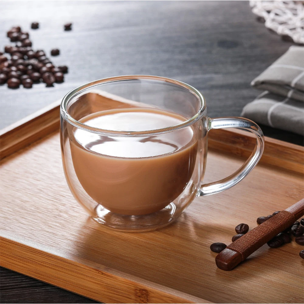 Paquete de 4 tazas de café de vidrio de doble pared de 12 onzas con asa,  tazas de café de capa aisla…Ver más Paquete de 4 tazas de café de vidrio de