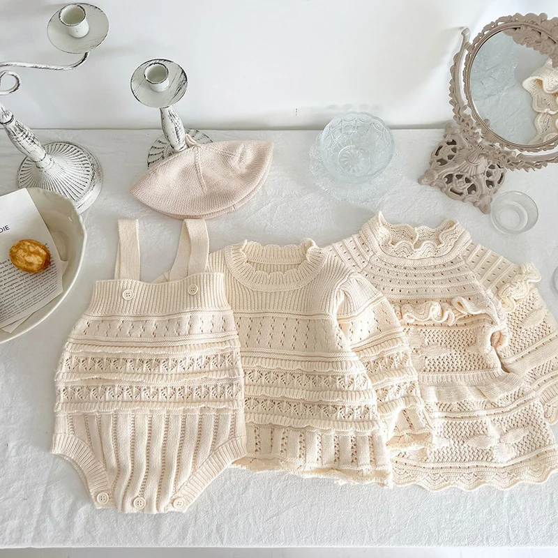 Baby Romper New Korean Style Infant Baby Girls Knitting Clothes Suit Spring Autumn Baby Rompers Girls Dress Kids Sweater