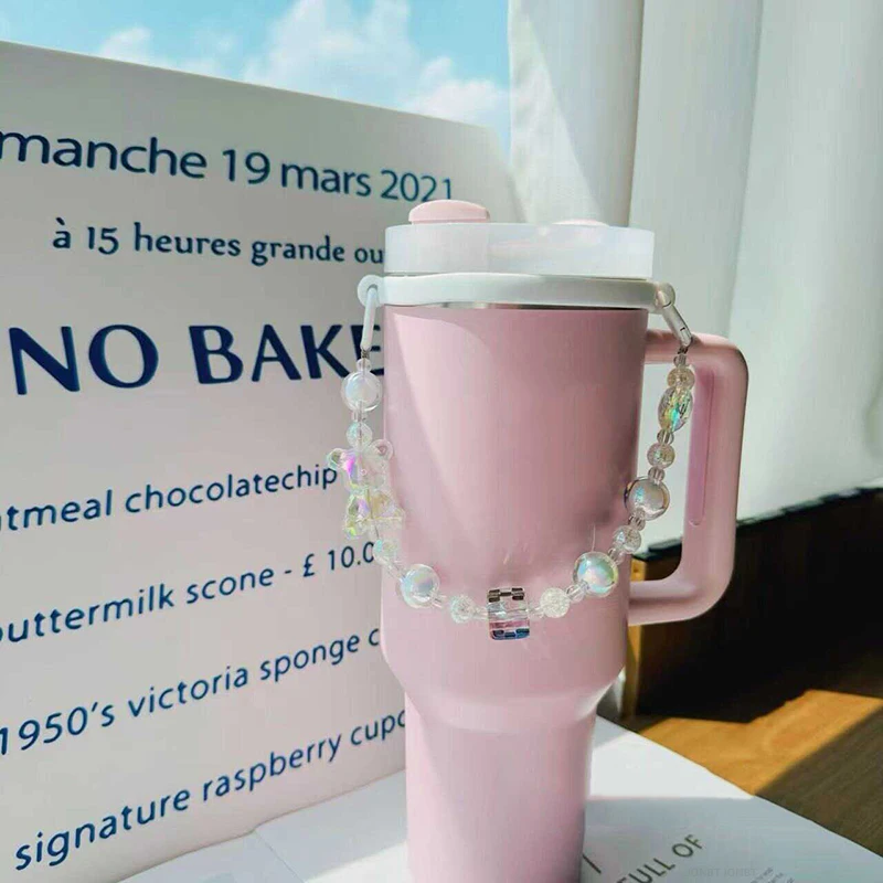 Description Picture 4 of itemCute Water Bottle Handle Strap For Stanley Straw Cup 30&40oz Tumbler Accessorie Colored Crystal Pearl Bear Portable Sling Holder