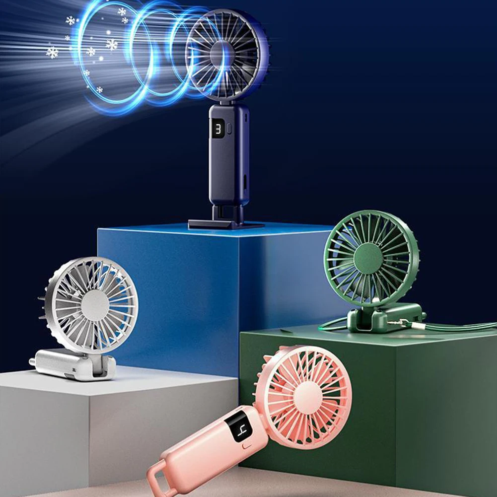 

Handheld Mini Fan Foldable Portable Neck Hanging Fans 5 Speed Digital Display Household Tool Accessories
