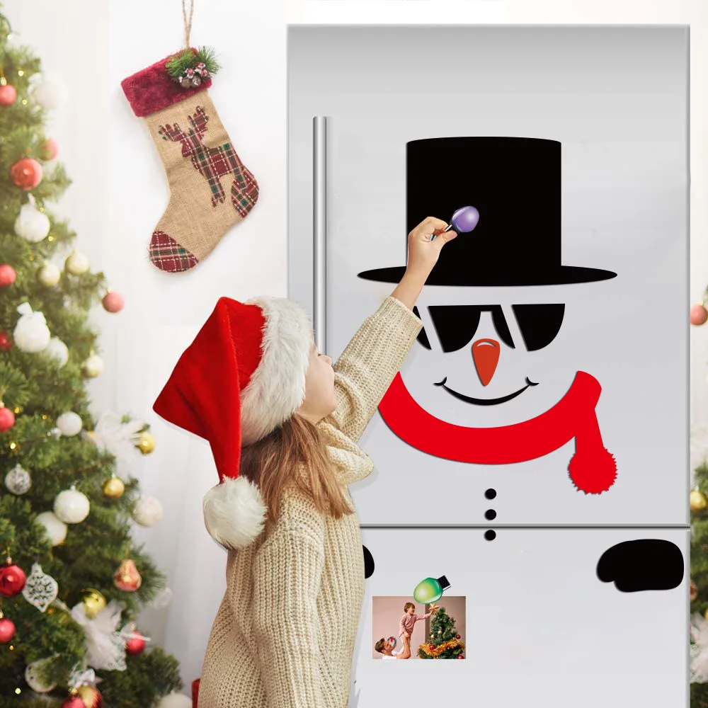 

Christmas Cartoon Snowman Fridge Sticker Self Adhesive Winter Refrigerator Sticker Happy New Year Decor for Home Wall Sticker