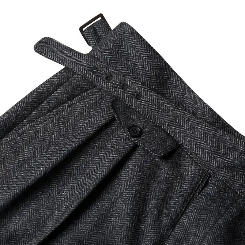 2024 Autumn Winter Woolen Business Suit Pants Men High Waist Streetwear Casual Herringbone Straight Suit Pant Q20 3