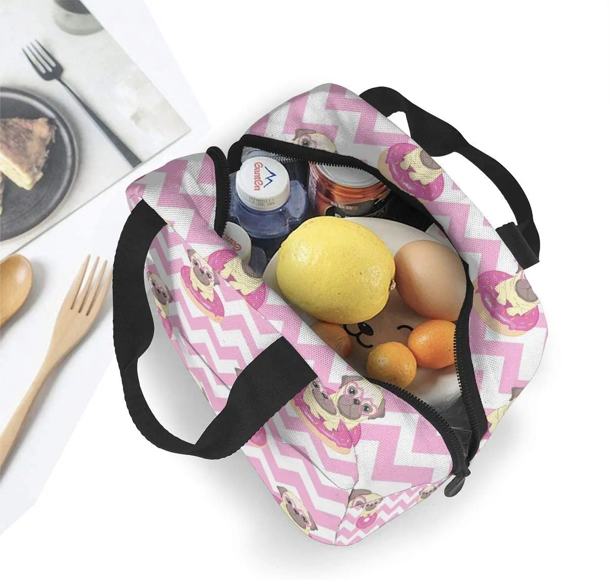 Pink Donut Pug Lunch Box Insulated Meal Bag Lunch Bag Reusable Snack Bag Food Container For Boys Girls Men Women School Work