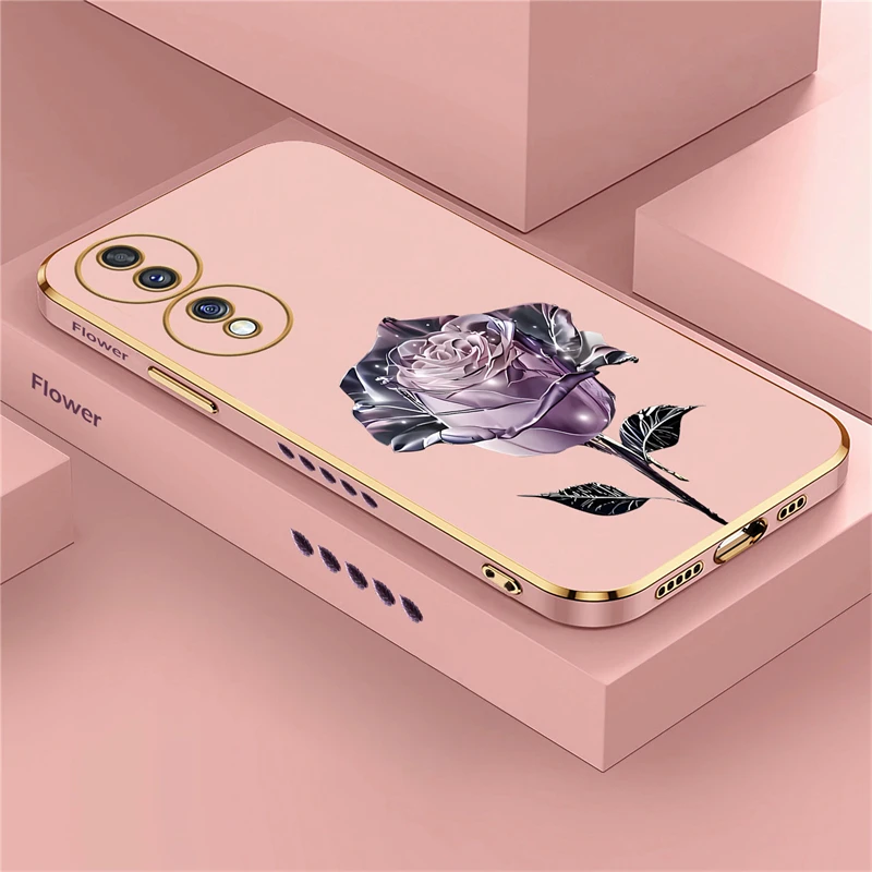 Luxury Plating Silicone Flower Shockproof Phone Case Cover