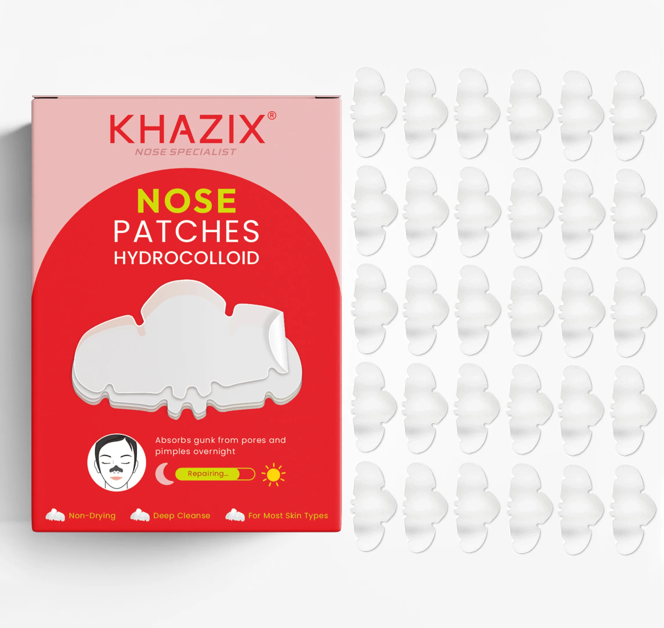 Use 30 pieces of hydrocolloid nose strips to remove black and white heads and clean your nose