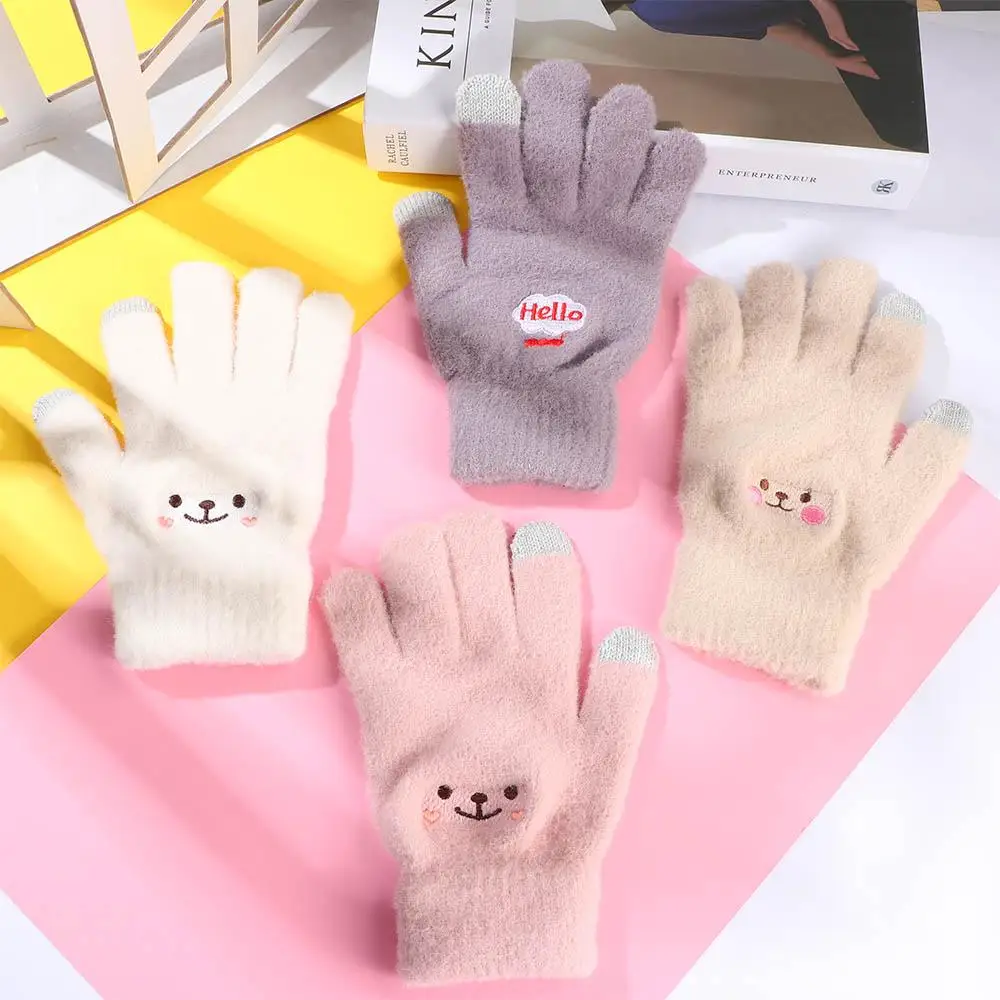 

Японские милые Мультяшные студенческие женские мужские вязаные перчатки с пальцами для сенсорного экрана теплые варежки