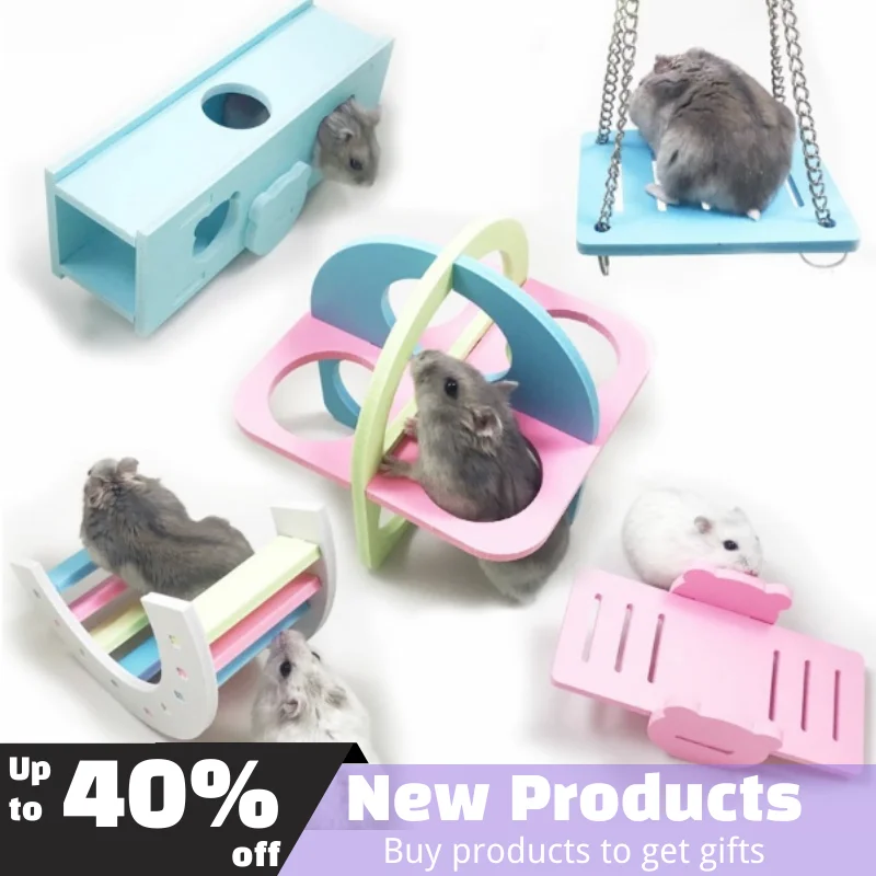 pet Hamster Toys Wooden Rainbow Bridge Seesaw Swing Toys Small Animal