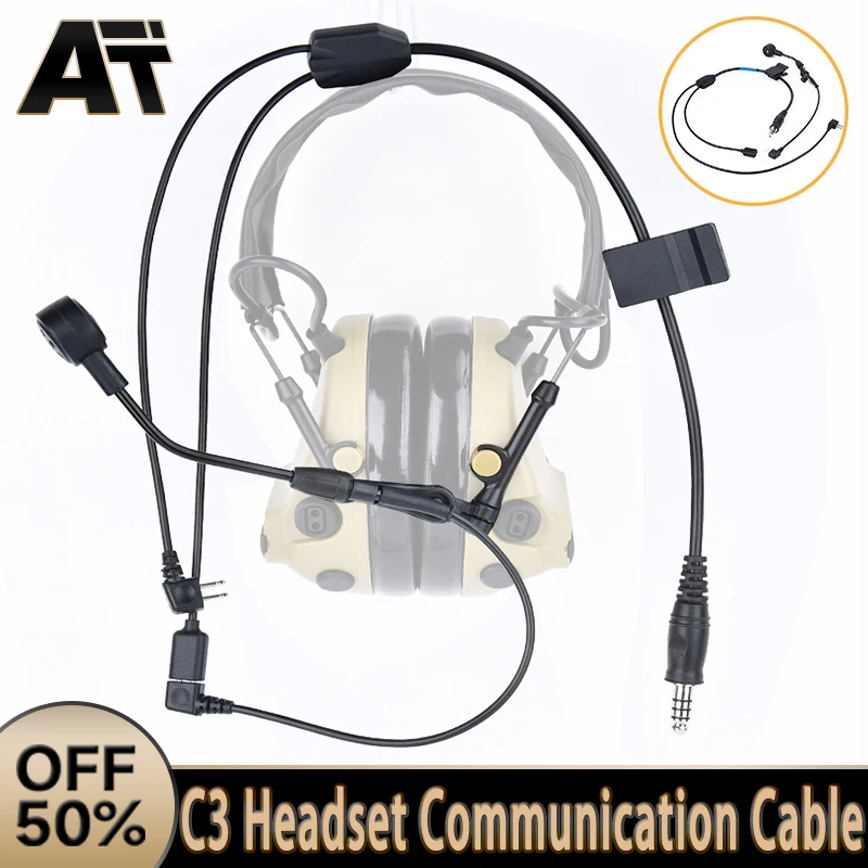 WADSN C3 Headset Wiress Version Microphone Cable Tactical Communication Hunting Shooting Earphones PTT Push to Talk Accessory tactical headset