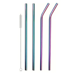 4 - Pack Reusable Long Stainless Steel Straws with Cleaning Brush (Multicolor)