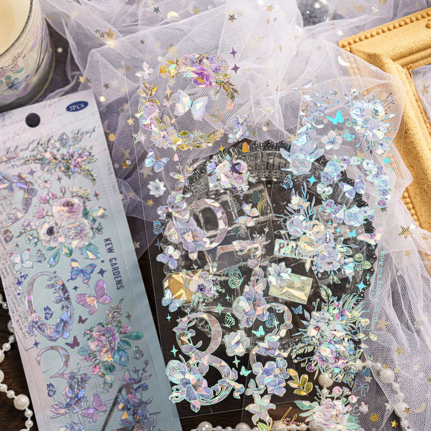 

3pcs Ice Crystal Solid Bronzing Collage Base Material PET Sticker DIY Scrapbooking Decorative Stationery Sticker Album Crafts
