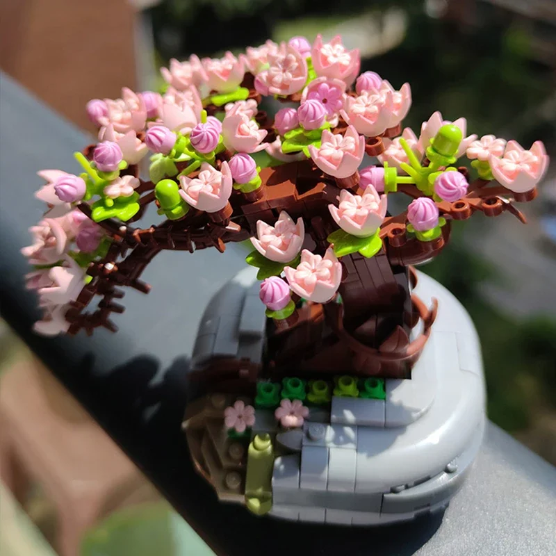 

Mini Bonsai Building Block Flower Creative Plant Cherry Blossom Tree Potted Bouquet DIY Home Ornaments Assembly Toy Friend Gift