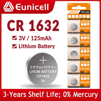 Eunicell 시계 원격 키용 코인 셀 배터리, CR 1632 DL1632 BR1632 LM1632 ECR1632 리튬 버튼 배터리, 3V 125mAh
