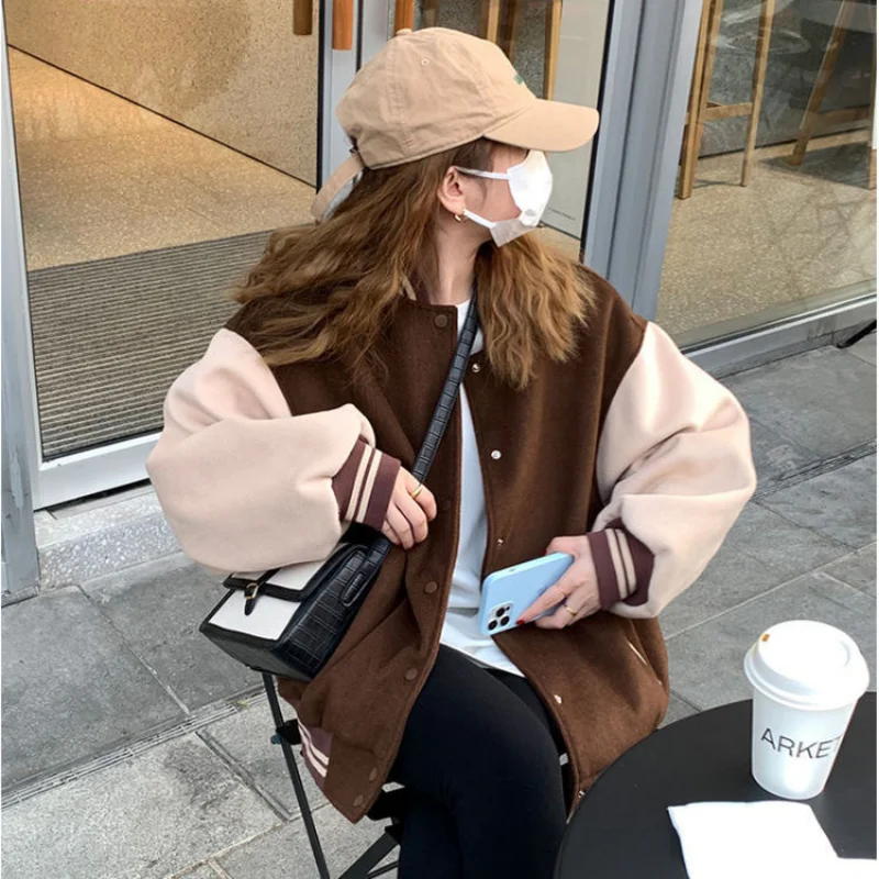 

Deeptown Vintage Baseball Jackets Women Korean Fashion Preppy Style Female Varsity Jackets Brown Oversize Autumn Coat Streetwear