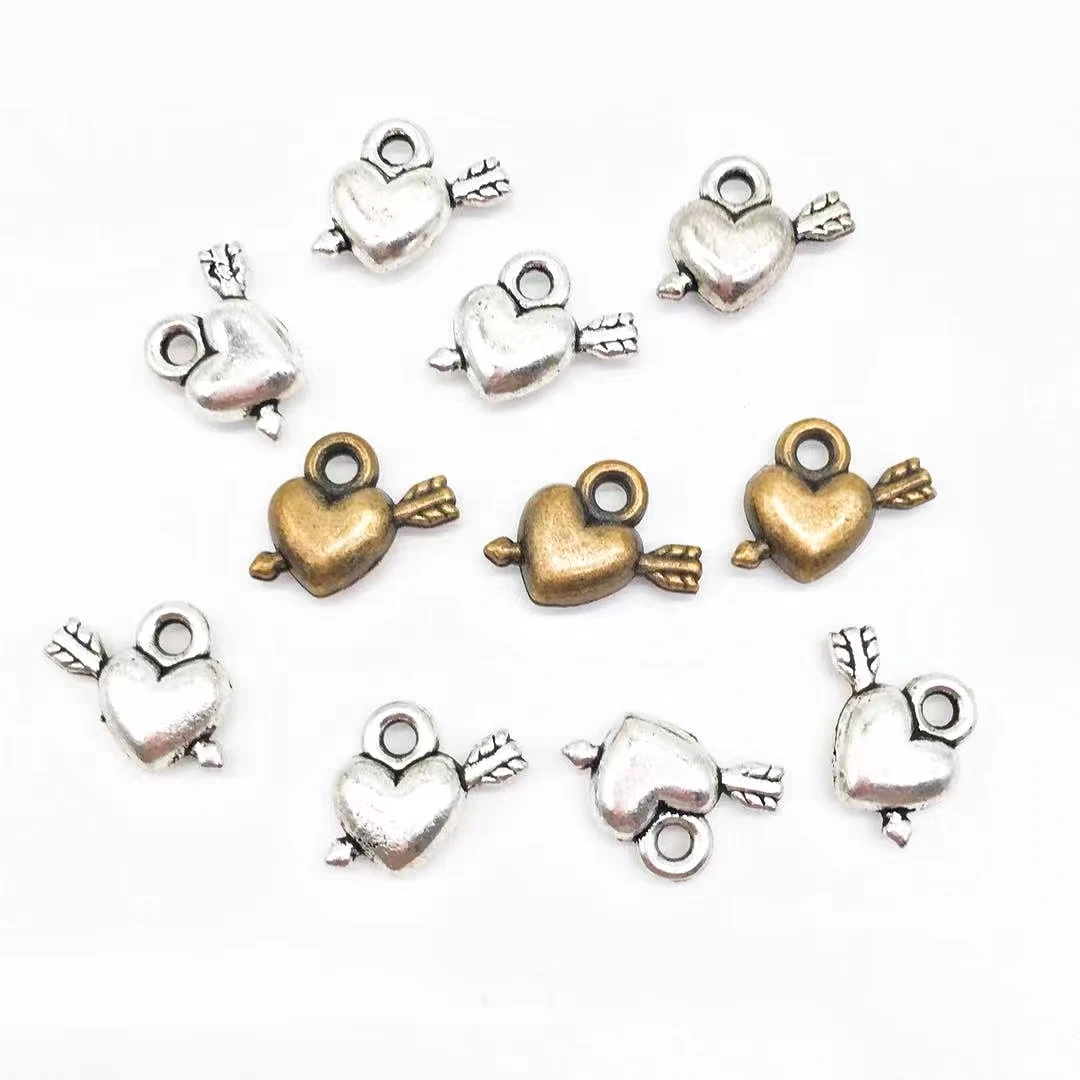 

30PCS 10*13*4mm Two Color Hearts Charms Geometry Pendant Metal Alloy DIY Necklace Bracelet Earrings Marking