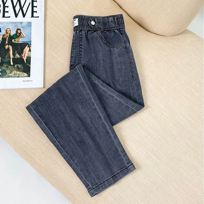 Oversized 4xl Summer Faux Jeans Elastic High Waist Baggy Jean Pants New Ankle-length Denim Pantalones Casual Thin Harem Vaqueros