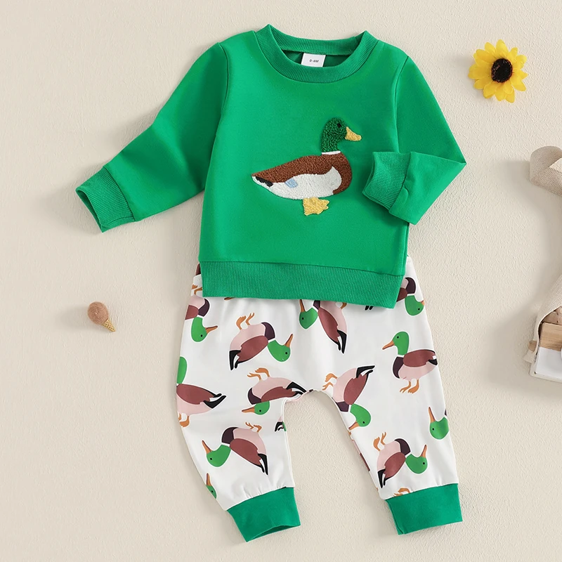 Description Picture 4 of itemBoy 2PCS Autumn Outfit Sets Long Sleeve O Neck Tops Duck Print Drawstring Pants Sets