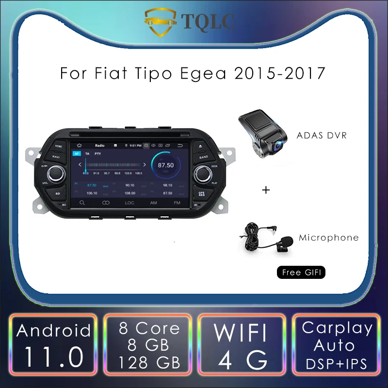 Autoradio Android Stereo Per Fiat Tipo Egea 2015-2017 7 ''Navigazione Carplay Dvd Sistema Multimediale Lettore Audio Gps Autoradio