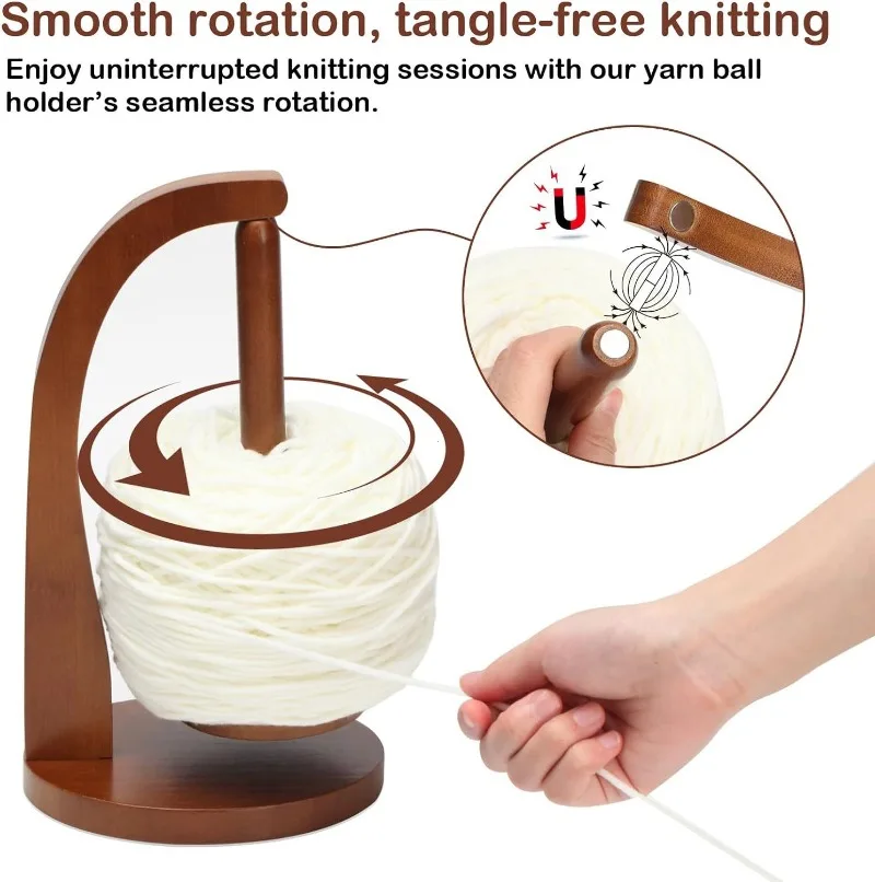 Description Picture 6 of itemWooden Yarn Holder Spinning Knitting Tools Crochet Yarn Holder Rotating Magnetic Thread Spool Wool Ball Winder Rotation Spinner