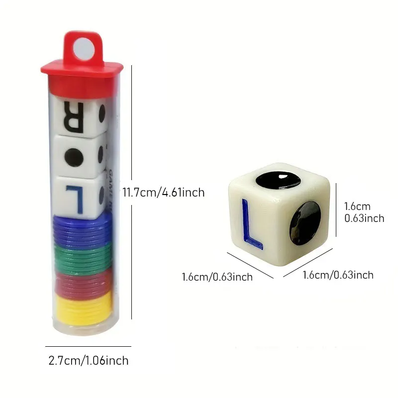Game Dice Dice Set 1pc Left Center Right Family Game Set LCR with Chips Cylinder Version