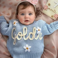 Nouveau nom personnalisé enfants vêtements filles garçons personnalisé bébé chandails à la main ligne épaisse broderie enfants pull tricoté 6