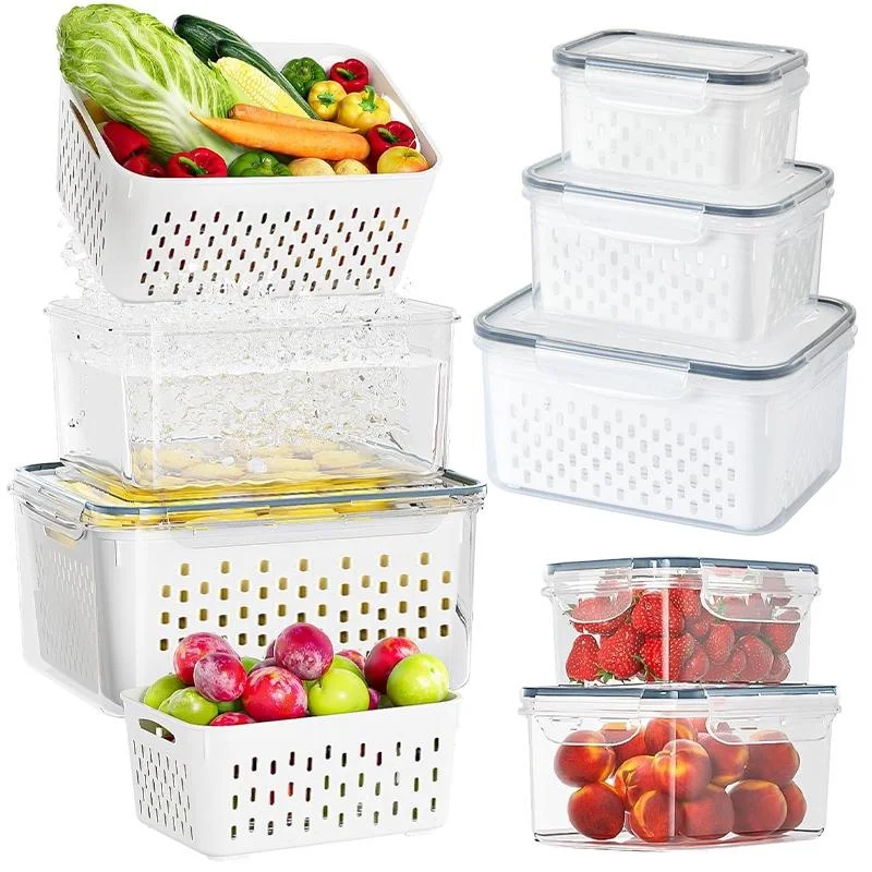 

Drain Preservation Box,Fruit Storage Containers for Fridge with Removable Colanders,Airtight Storage Container,Microwave Safe
