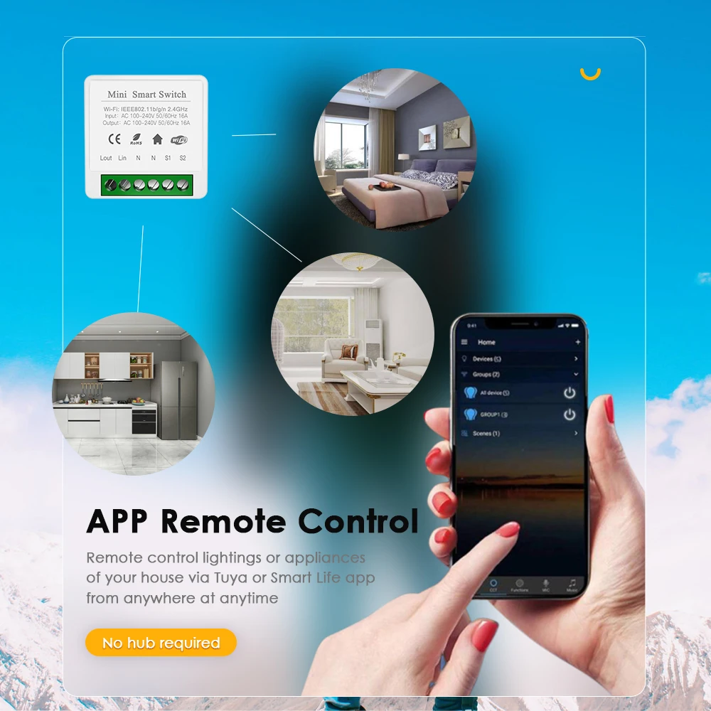 Tuya Wifi Smart Switch 16A Mini Relay Two Way Control Smart Home Timing Tuya Smart Life APP for Alexa Google Home Yandex Alice motion detector light switch