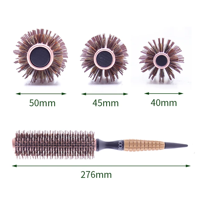 Boar Bristle Round Brush with Wooden Handle -2.4 with Bristles (1.2 Core)  for Blow drying Medium Length Hair - Care Me