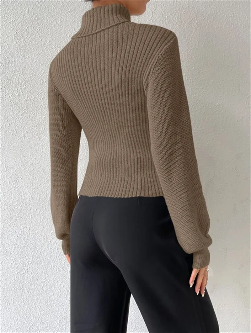 Hollow Out Knit Sweater Pullover For Women Turtleneck Fashion Ribbed High Street Long Sleeve Knitwear Loose Sweater Female