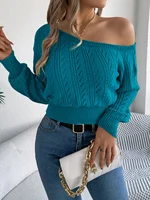 Autumn and Winter Casual Elegant Slash Neck Off shoulder Long Sleeved Knitted Pullover Sweater for Women - Image 4