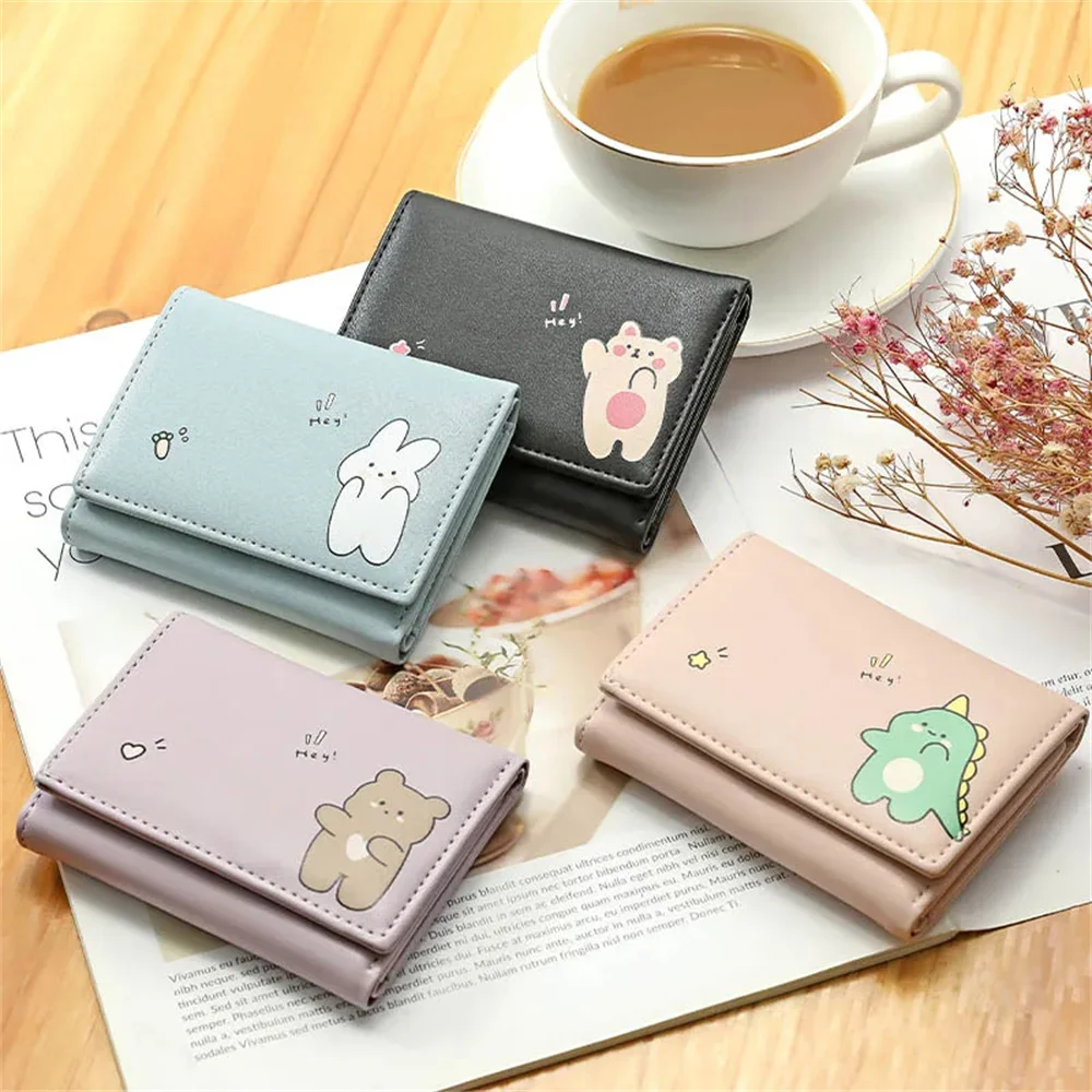 Women Short Cute Small Wallets Student Triple Fold Card Holder Girl ID Bag Coin Purse Ladies Cartoon Bags