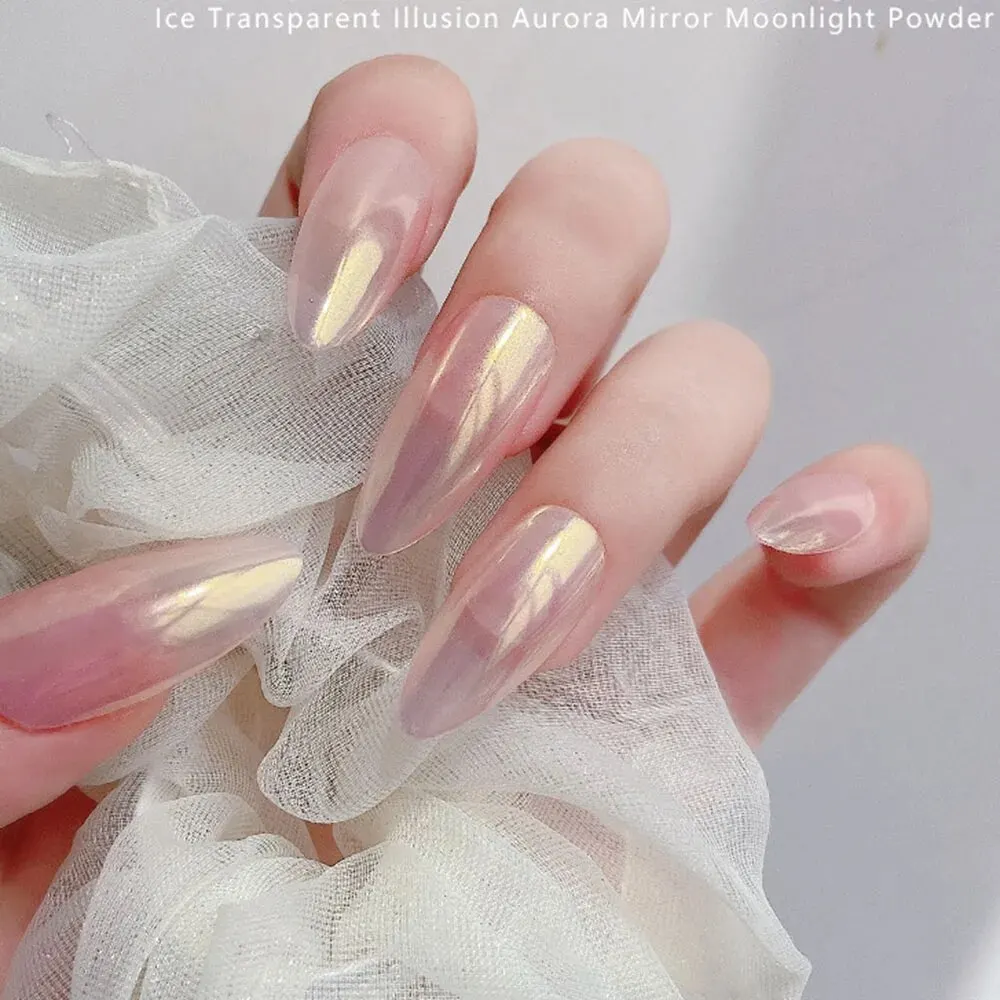 Nail Powder 1Box Moonlight Pearl Aurora Shimmer Mirror White Chrome Pigment Holographic Rub Dust Gel Polish Manicure Decoration