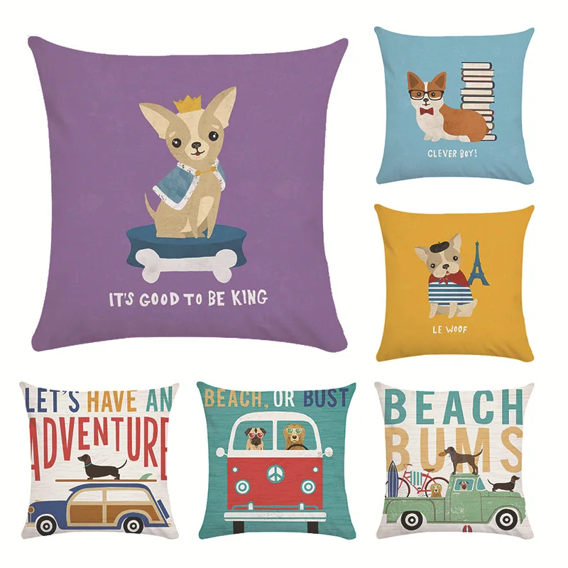 

Customizable Cartoon Glasses Dog Print Cushion Cover Car Plush Pillowcase Home Decor