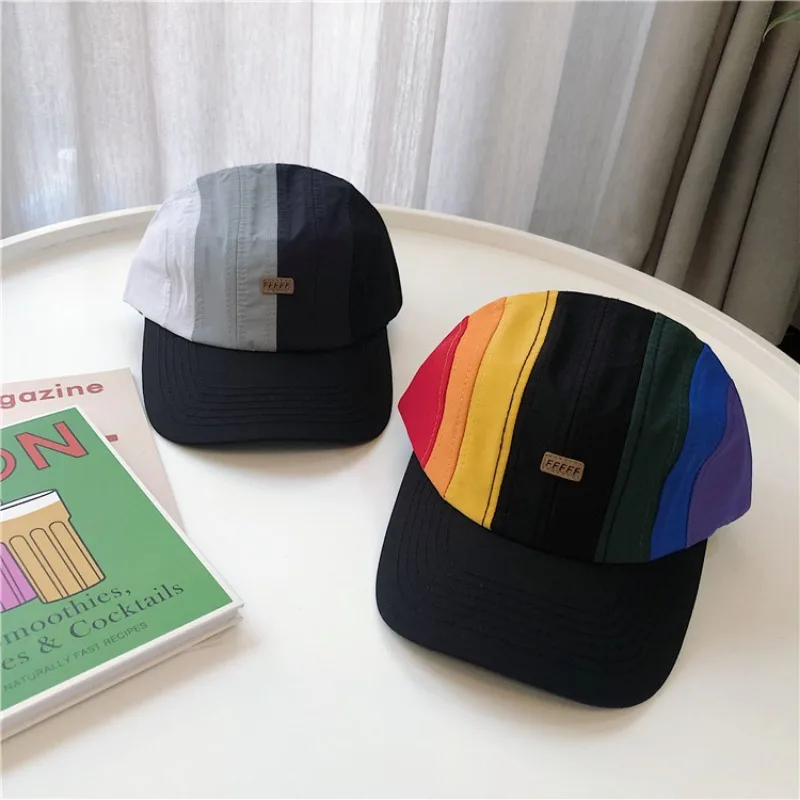 

Японская бейсбольная кепка в стиле Харадзюку контрастных цветов для мужчин и женщин, Повседневная Регулируемая Спортивная Кепка в полоску в стиле ретро с защитой от солнца