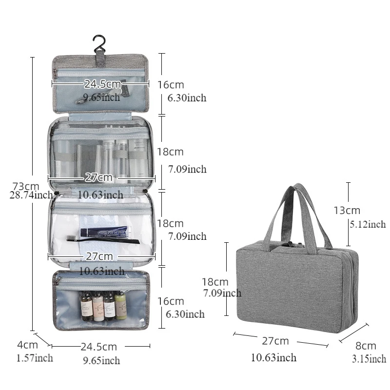 Leaf gold letter print travel waterproof foldable dry wet separation wash bag with large capacity cosmetic storage bag