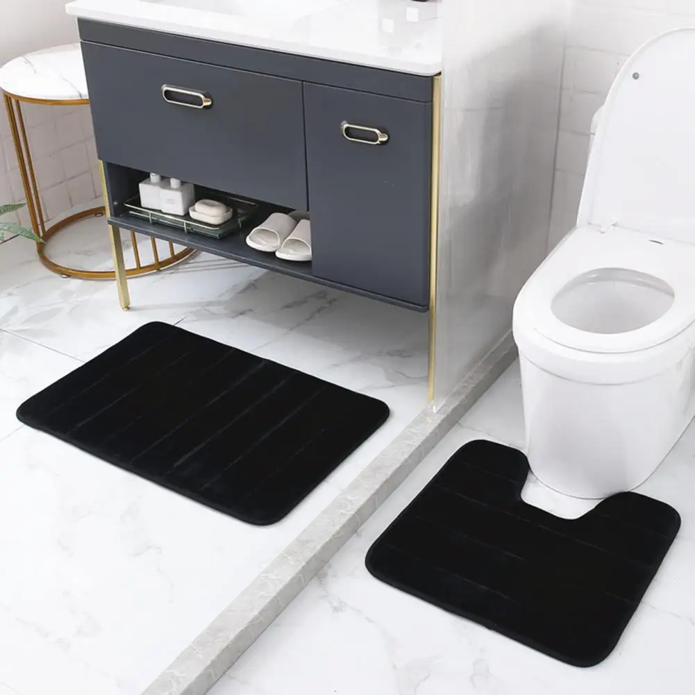 

Non-slip Bathroom Rug Soft Absorbent Bath Mat Soft Absorbent Coral Fleece Bath Mat Set Non-slip Quick Dry U-shaped for Bathroom