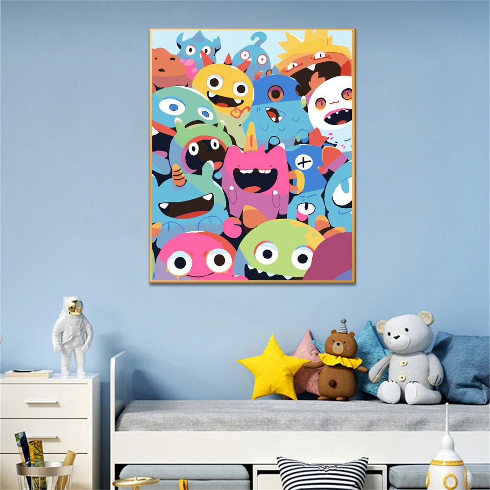 성인용 애니메이션 작은 괴물 그림, 캔버스 오일 페인트, 숫자 홈 장식, 직송 