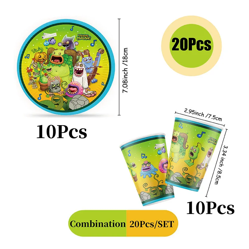 My Singing Monsters Cartoon Animation Theme Cake Flag Swirls Straw Happy Birthday Party Decor Favor Decoration Suplies