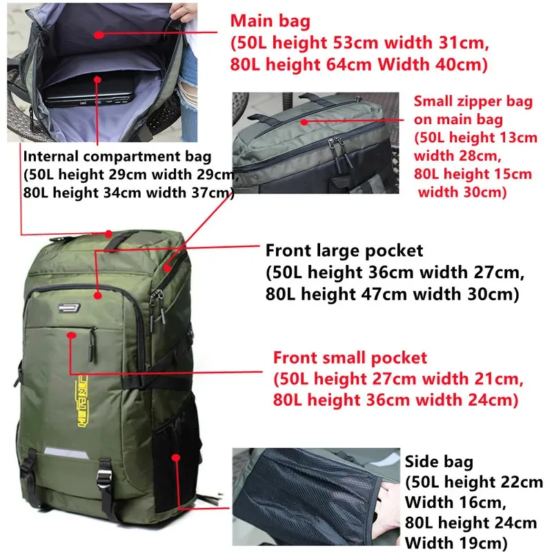 Men's Outdoor Sports Backpack Climbing Travel Rucksack Camping Hiking Backpack School Backpack For Male Female - 6