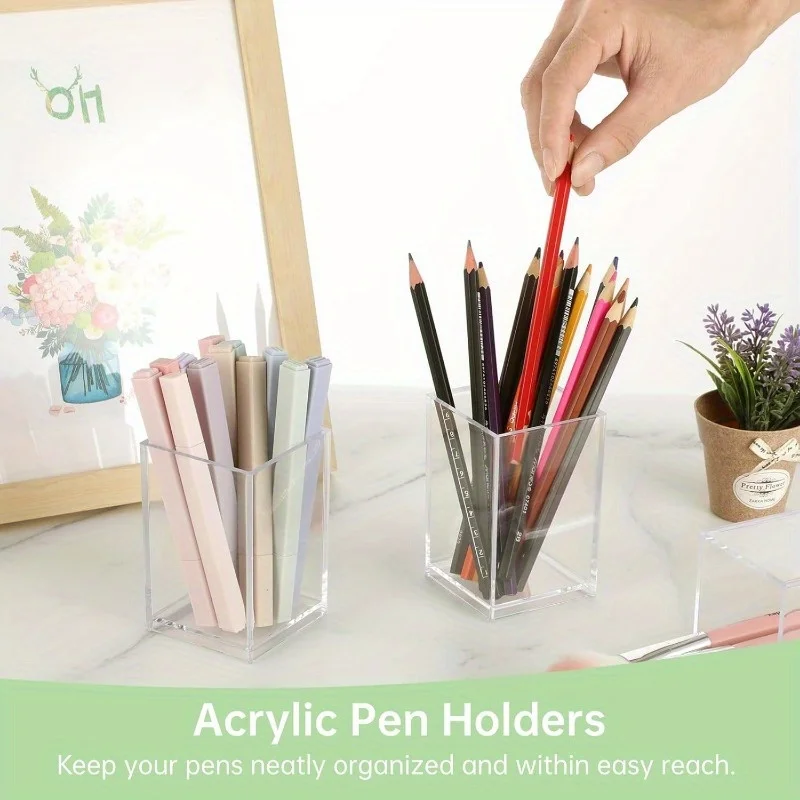Pen Container Solid Acrylic Multifunctional Desktop Makeup Brush Pencil Holder Container Home Supplies Pen Organizer Pot