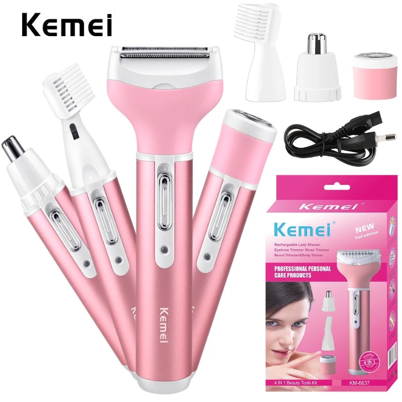 Kemei – épilateur 4 en 1 pour femmes, rasoir pour épilation du visage, Bikini