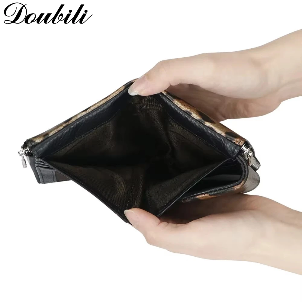 Doubili Leather leopard print wallet, fashionable women's wallet, three fold card bag, zero wallet 3